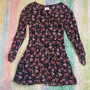 UO Pins and Needles Floral Long-Sleeve Button Down Dress
